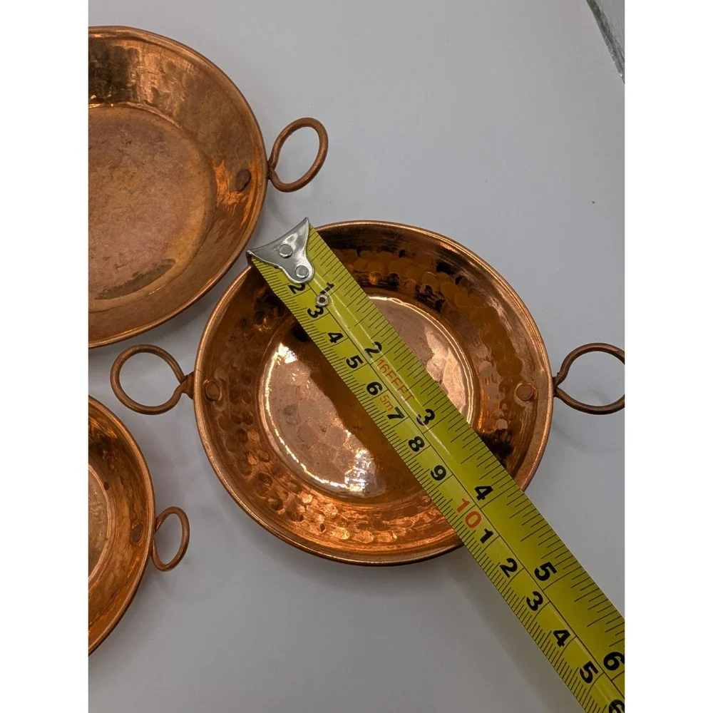 Vintage Mini Copper Cazo Set of 3 Hammered Mexican Style Cazo Pans